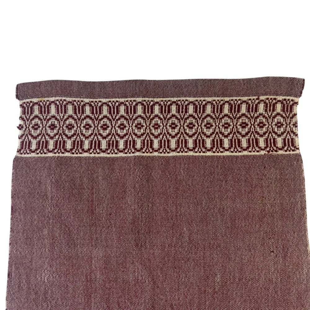 Vintage Handwoven Linen Napkins Set of 5 Plum Purple Geometric Border 13x15